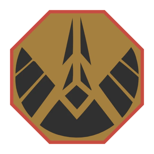 Rückseite des bronzegoldenen Datensteins DnF02 mit dunklem, geflügeltem Emblem.